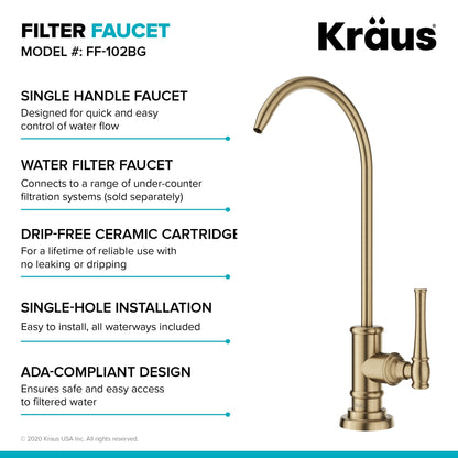 KRAUS Allyn Transitional Bridge Kitchen Faucet & Water Filter Faucet in Brushed Gold - KPF-3121-FF-102BG
