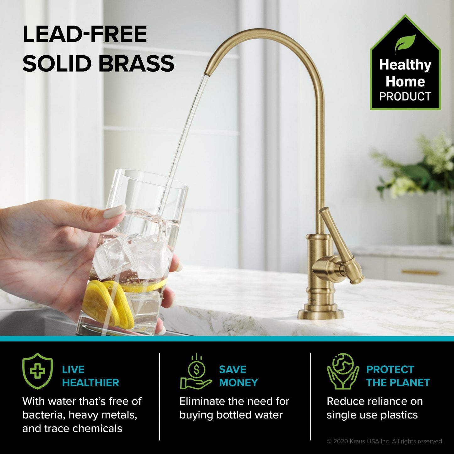 KRAUS Allyn Transitional Bridge Kitchen Faucet & Water Filter Faucet in Brushed Gold - KPF-3121-FF-102BG