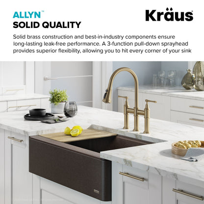 KRAUS Allyn Transitional Bridge Kitchen Faucet & Water Filter Faucet in Brushed Gold - KPF-3121-FF-102BG