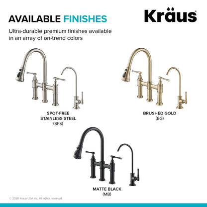 KRAUS Allyn Transitional Bridge Kitchen Faucet & Water Filter Faucet in Brushed Gold - KPF-3121-FF-102BG