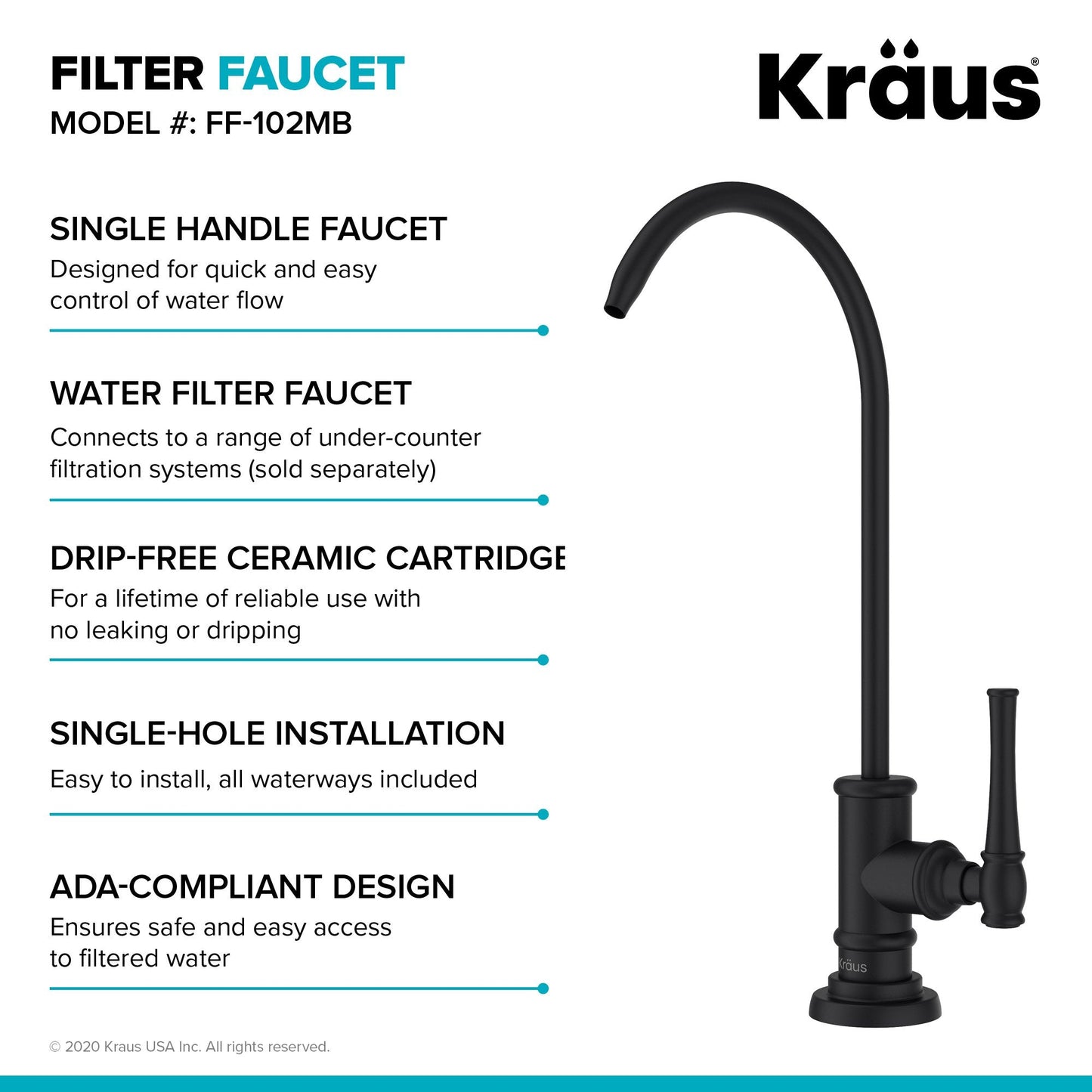 KRAUS Allyn Transitional Bridge Kitchen Faucet & Water Filter Faucet in Matte Black - KPF-3121-FF-102MB