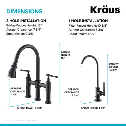 KRAUS Allyn Transitional Bridge Kitchen Faucet & Water Filter Faucet in Matte Black - KPF-3121-FF-102MB