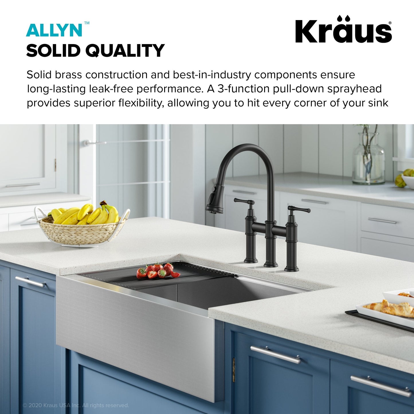 KRAUS Allyn Transitional Bridge Kitchen Faucet & Water Filter Faucet in Matte Black - KPF-3121-FF-102MB