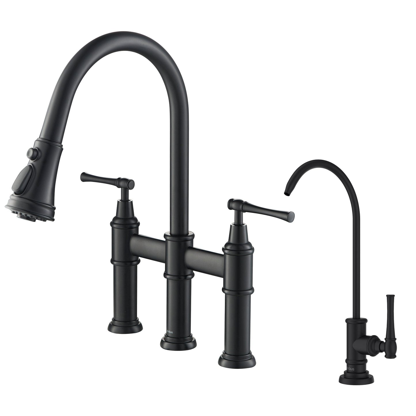 KRAUS Allyn Transitional Bridge Kitchen Faucet & Water Filter Faucet in Matte Black - KPF-3121-FF-102MB