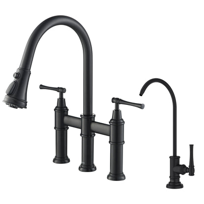 KRAUS Allyn Transitional Bridge Kitchen Faucet & Water Filter Faucet in Matte Black - KPF-3121-FF-102MB