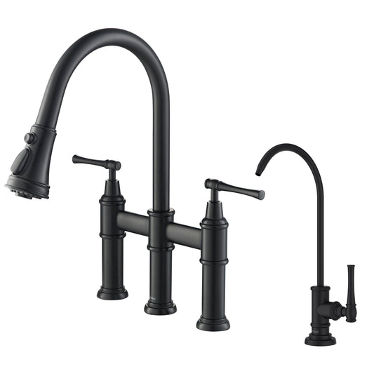 KRAUS Allyn Transitional Bridge Kitchen Faucet & Water Filter Faucet in Matte Black - KPF-3121-FF-102MB