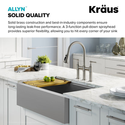 KRAUS Allyn Transitional Bridge Kitchen Faucet & Water Filter Faucet in Spot Free Stainless Steel - KPF-3121-FF-102SFS