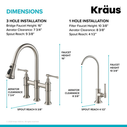 KRAUS Allyn Transitional Bridge Kitchen Faucet & Water Filter Faucet in Spot Free Stainless Steel - KPF-3121-FF-102SFS