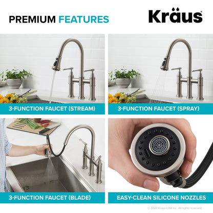 KRAUS Allyn Transitional Bridge Kitchen Faucet & Water Filter Faucet in Spot Free Stainless Steel - KPF-3121-FF-102SFS