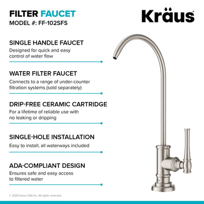 KRAUS Allyn Transitional Bridge Kitchen Faucet & Water Filter Faucet in Spot Free Stainless Steel - KPF-3121-FF-102SFS