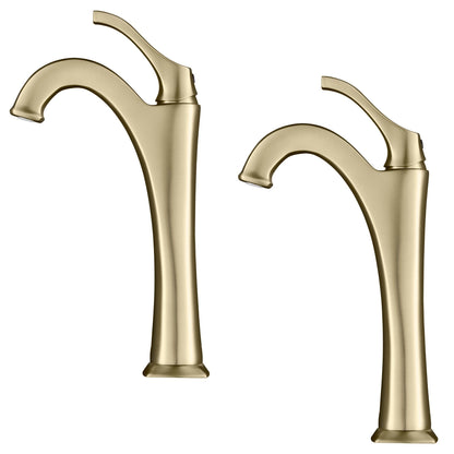 KRAUS Arlo 2-Pack Single Handle Vessel Bathroom Faucet with Pop Up Drain in Brushed Gold - KVF-1200BG-2PK
