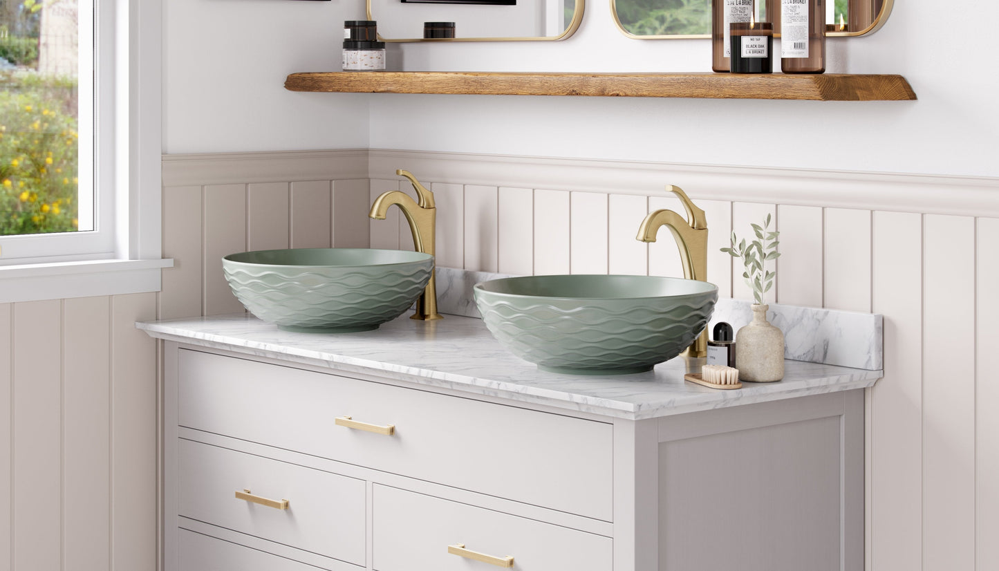 KRAUS Arlo 2-Pack Single Handle Vessel Bathroom Faucet with Pop Up Drain in Brushed Gold - KVF-1200BG-2PK