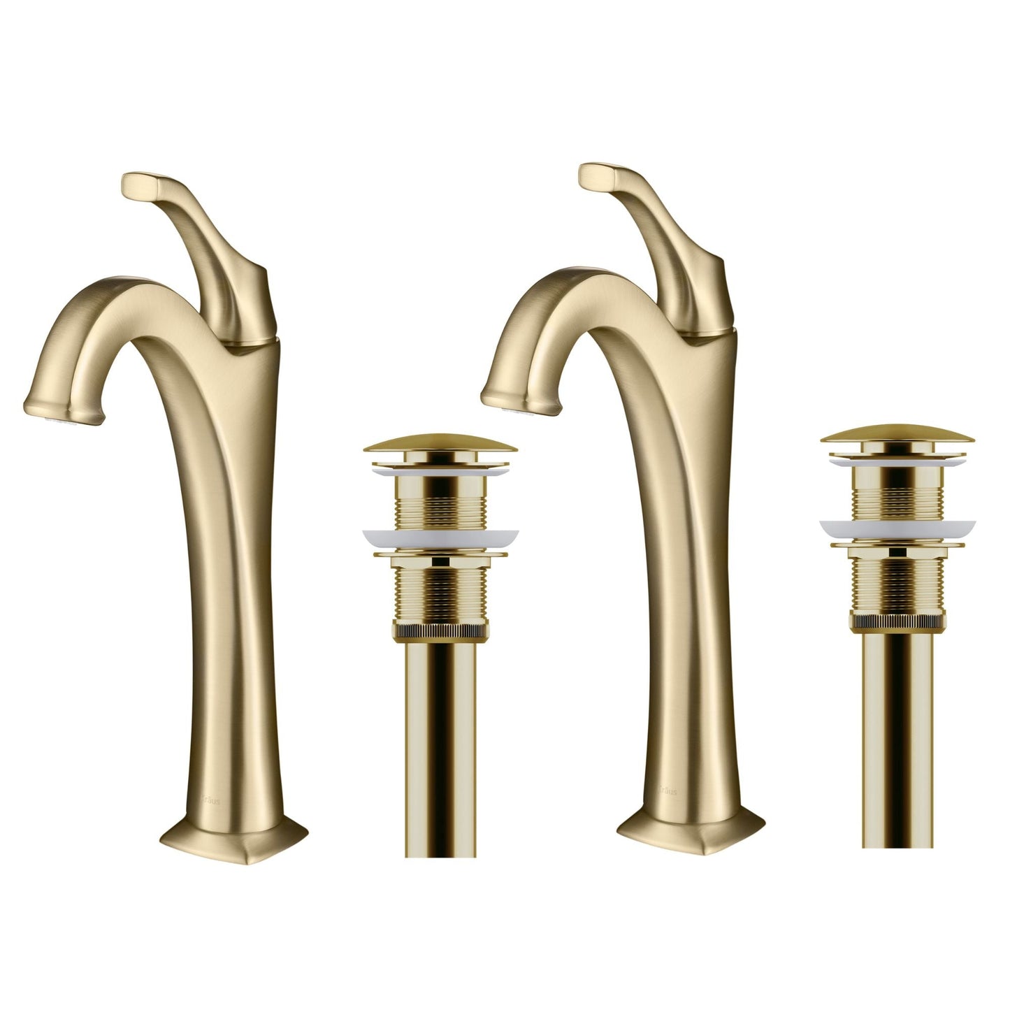 KRAUS Arlo 2-Pack Single Handle Vessel Bathroom Faucet with Pop Up Drain in Brushed Gold - KVF-1200BG-2PK