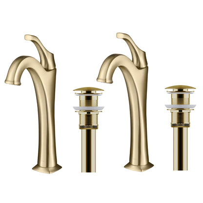 KRAUS Arlo 2-Pack Single Handle Vessel Bathroom Faucet with Pop Up Drain in Brushed Gold - KVF-1200BG-2PK