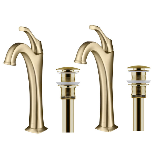 KRAUS Arlo 2-Pack Single Handle Vessel Bathroom Faucet with Pop Up Drain in Brushed Gold - KVF-1200BG-2PK