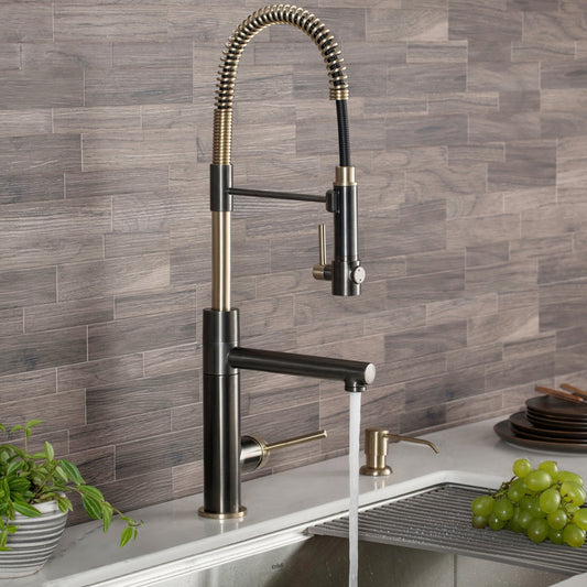 KRAUS Artec Pro 2-Function Commercial Style Pre-Rinse Kitchen Faucet in Black Stainless/Brushed Gold - KPF-1603SBBG
