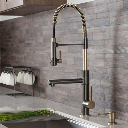 KRAUS Artec Pro 2-Function Commercial Style Pre-Rinse Kitchen Faucet in Black Stainless/Brushed Gold - KPF-1603SBBG