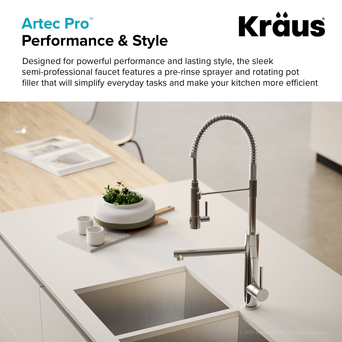 KRAUS Artec Pro 2-Function Commercial Style Pre-Rinse Kitchen Faucet in Matte Black/Black Stainless - KPF-1603MBSB