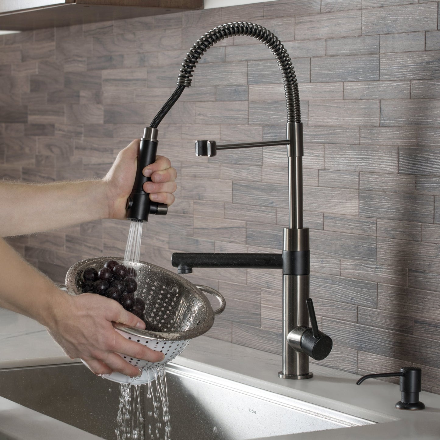 KRAUS Artec Pro 2-Function Commercial Style Pre-Rinse Kitchen Faucet in Matte Black/Black Stainless - KPF-1603MBSB