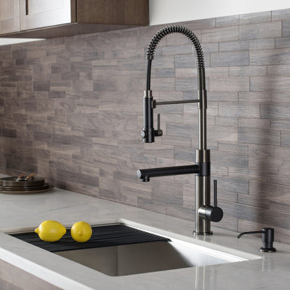 KRAUS Artec Pro 2-Function Commercial Style Pre-Rinse Kitchen Faucet in Matte Black/Black Stainless - KPF-1603MBSB