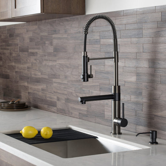 KRAUS Artec Pro 2-Function Commercial Style Pre-Rinse Kitchen Faucet in Matte Black/Black Stainless - KPF-1603MBSB