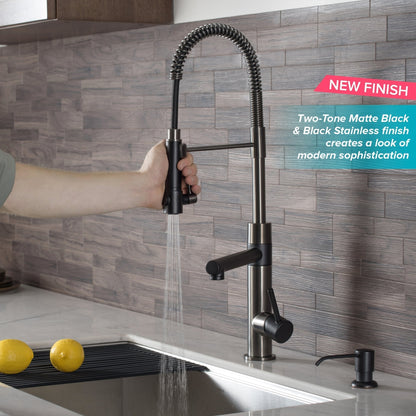 KRAUS Artec Pro 2-Function Commercial Style Pre-Rinse Kitchen Faucet in Matte Black/Black Stainless - KPF-1603MBSB