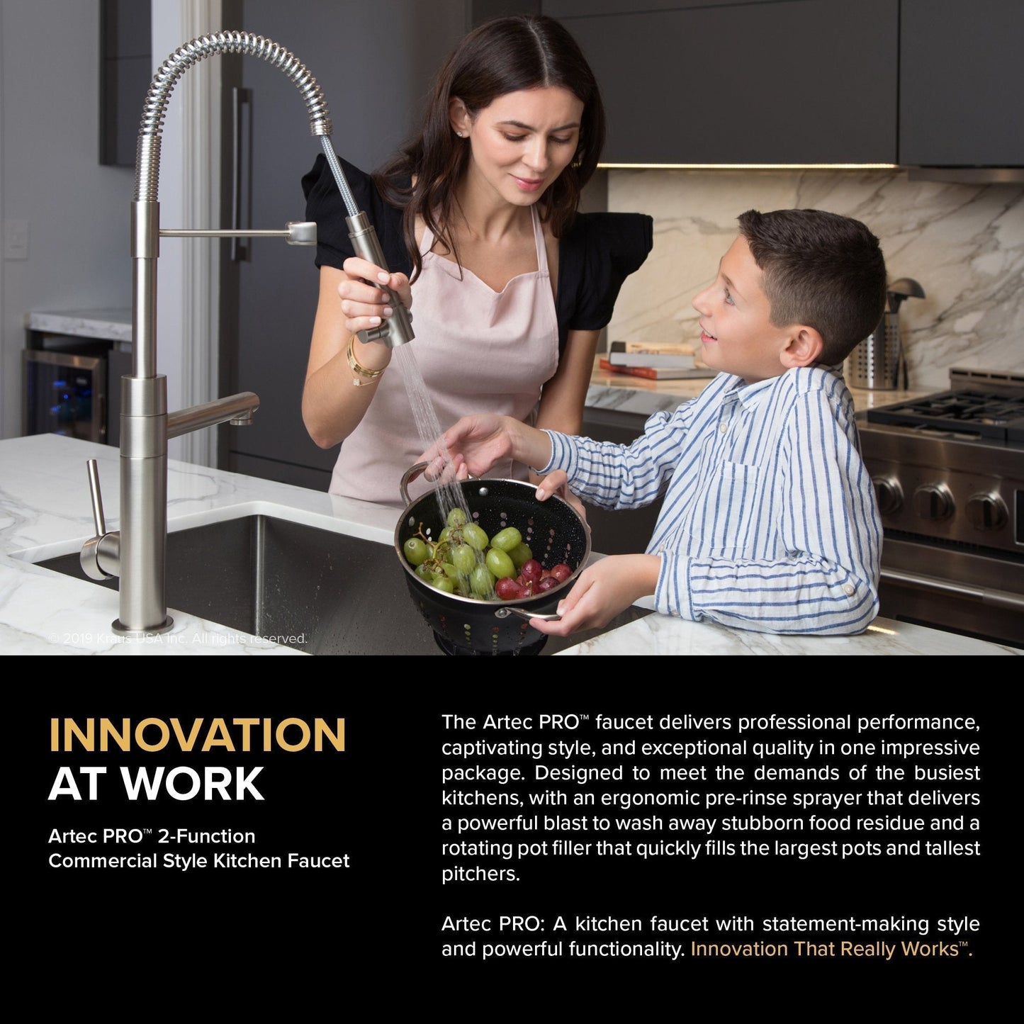 KRAUS Artec Pro 2-Function Commercial Style Pre-Rinse Kitchen Faucet in Matte Black/Black Stainless - KPF-1603MBSB