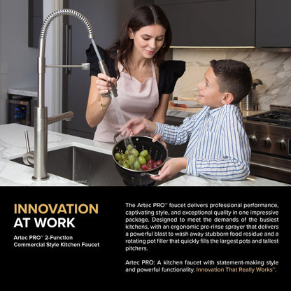 KRAUS Artec Pro 2-Function Commercial Style Pre-Rinse Kitchen Faucet in Matte Black/Black Stainless - KPF-1603MBSB