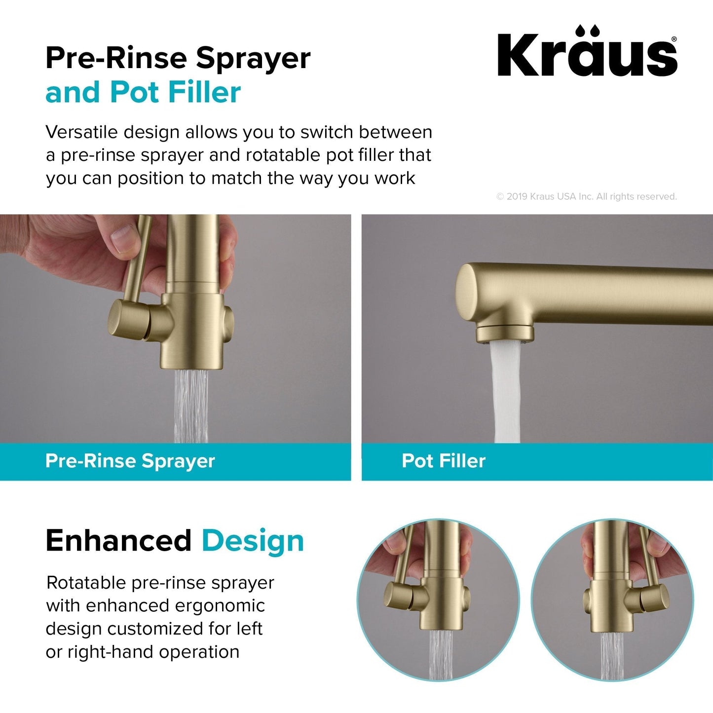 KRAUS Artec Pro 2-Function Commercial Style Pre-Rinse Kitchen Faucet in Matte Black/Black Stainless - KPF-1603MBSB