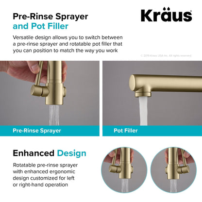 KRAUS Artec Pro 2-Function Commercial Style Pre-Rinse Kitchen Faucet in Matte Black/Black Stainless - KPF-1603MBSB