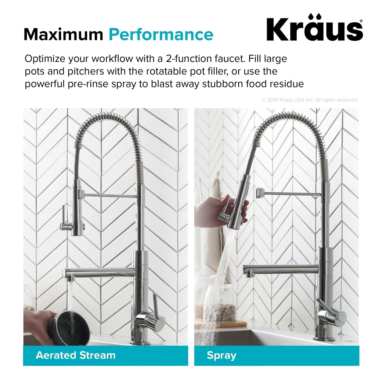 KRAUS Artec Pro 2-Function Commercial Style Pre-Rinse Kitchen Faucet in Matte Black/Black Stainless - KPF-1603MBSB