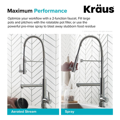 KRAUS Artec Pro 2-Function Commercial Style Pre-Rinse Kitchen Faucet in Matte Black/Black Stainless - KPF-1603MBSB