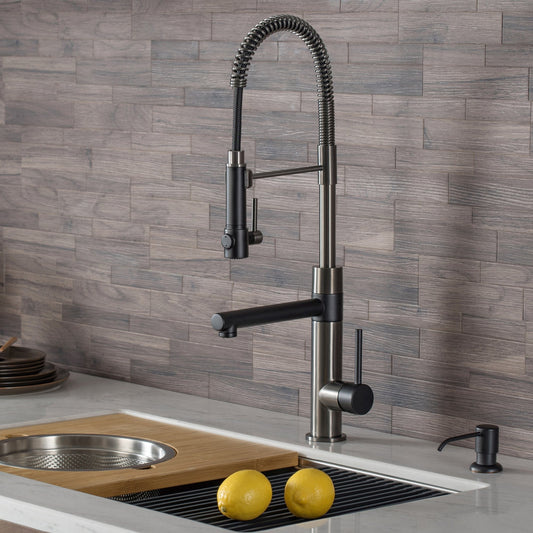 KRAUS Artec Pro 2-Function Commercial Style Pre-Rinse Kitchen Faucet in Matte Black/Black Stainless - KPF-1603MBSB