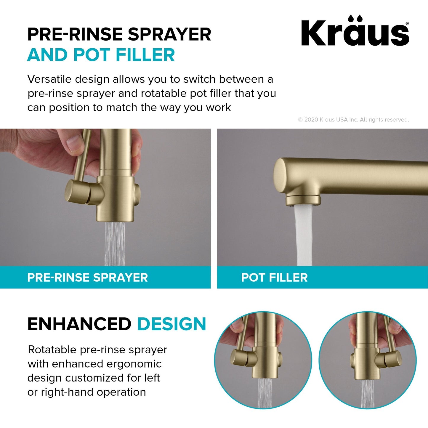 KRAUS Artec Pro 2-Function Commercial Style Pre-Rinse Kitchen Faucet in Spot Free Antique Champagne Bronze - KPF-1603SFACB