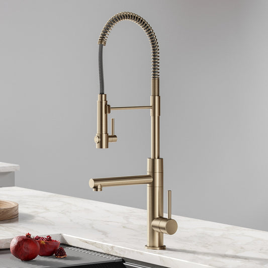 KRAUS Artec Pro 2-Function Commercial Style Pre-Rinse Kitchen Faucet in Spot Free Antique Champagne Bronze with Soap Dispenser - KPF-1603-KSD-53SFACB