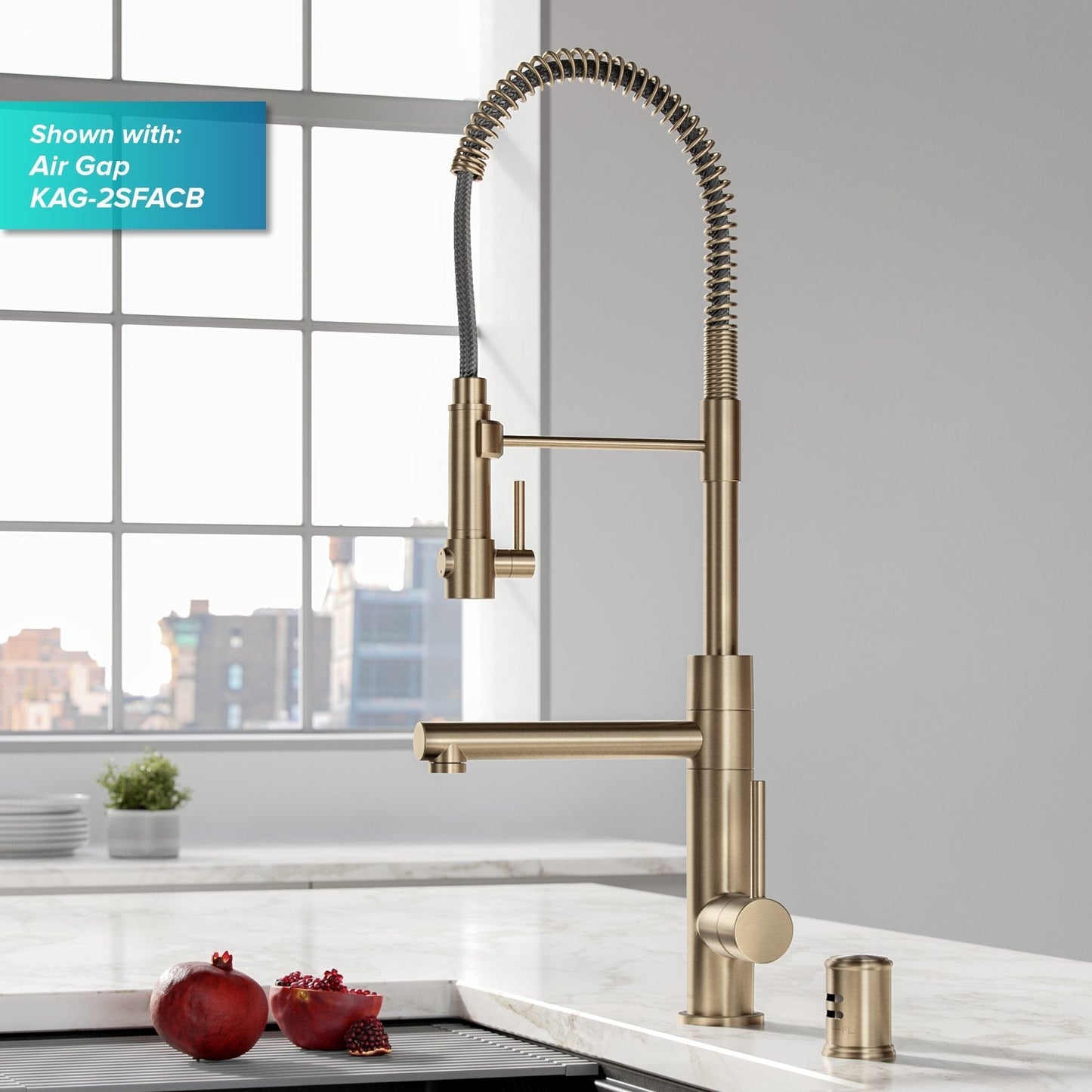 KRAUS Artec Pro 2-Function Commercial Style Pre-Rinse Kitchen Faucet in Spot Free Antique Champagne Bronze with Soap Dispenser - KPF-1603-KSD-53SFACB