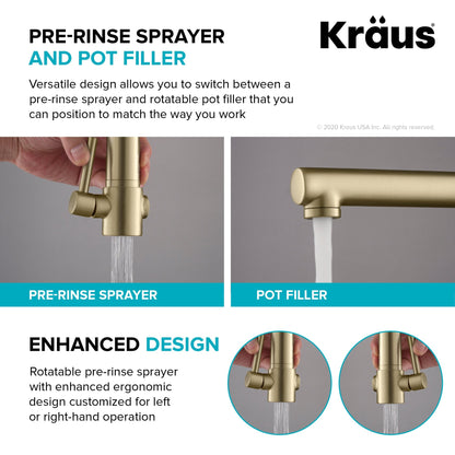 KRAUS Artec Pro 2-Function Commercial Style Pre-Rinse Kitchen Faucet in Spot Free Antique Champagne Bronze with Soap Dispenser - KPF-1603-KSD-53SFACB