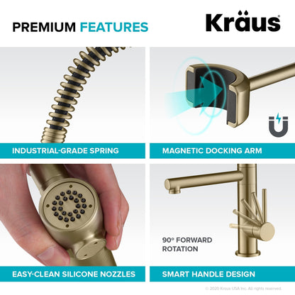 KRAUS Artec Pro 2-Function Commercial Style Pre-Rinse Kitchen Faucet in Spot Free Antique Champagne Bronze with Soap Dispenser - KPF-1603-KSD-53SFACB