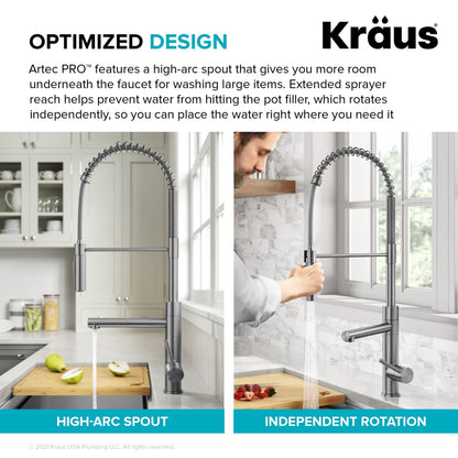 KRAUS Artec Pro Commercial Style Single Handle Kitchen Faucet with Pot Filler in Brushed Brass - KPF-1604BB - KPF-1604BB