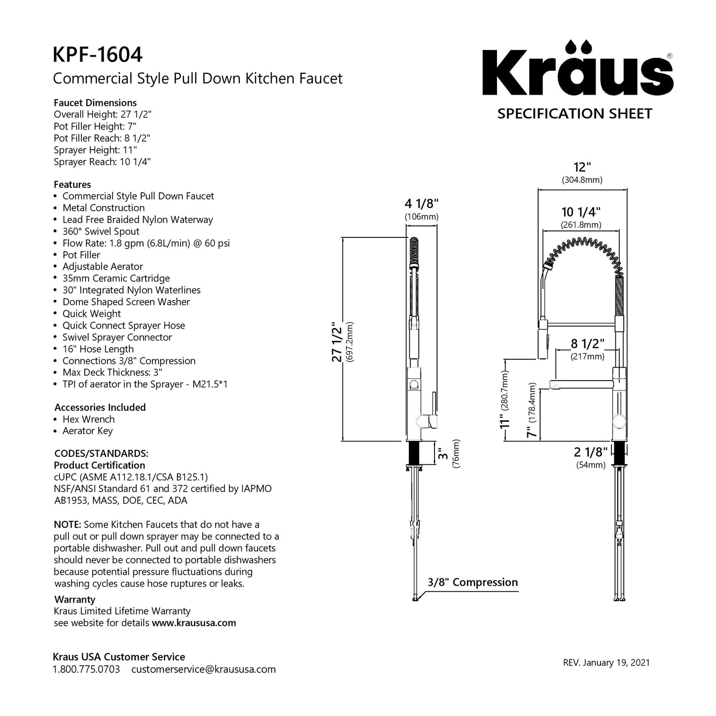 KRAUS Artec Pro Commercial Style Single Handle Kitchen Faucet with Pot Filler in Brushed Brass - KPF-1604BB - KPF-1604BB