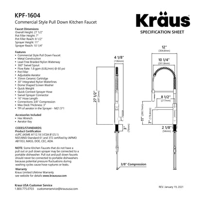 KRAUS Artec Pro Commercial Style Single Handle Kitchen Faucet with Pot Filler in Brushed Brass - KPF-1604BB - KPF-1604BB