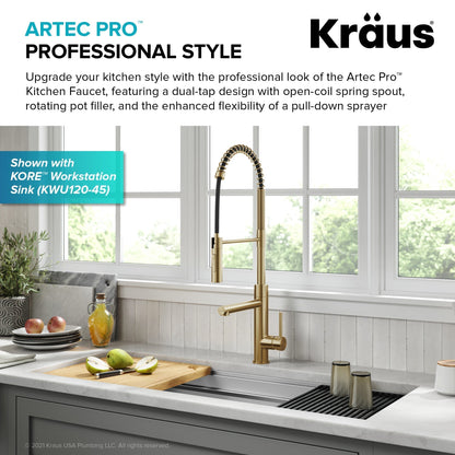 KRAUS Artec Pro Commercial Style Single Handle Kitchen Faucet with Pot Filler in Brushed Brass - KPF-1604BB - KPF-1604BB