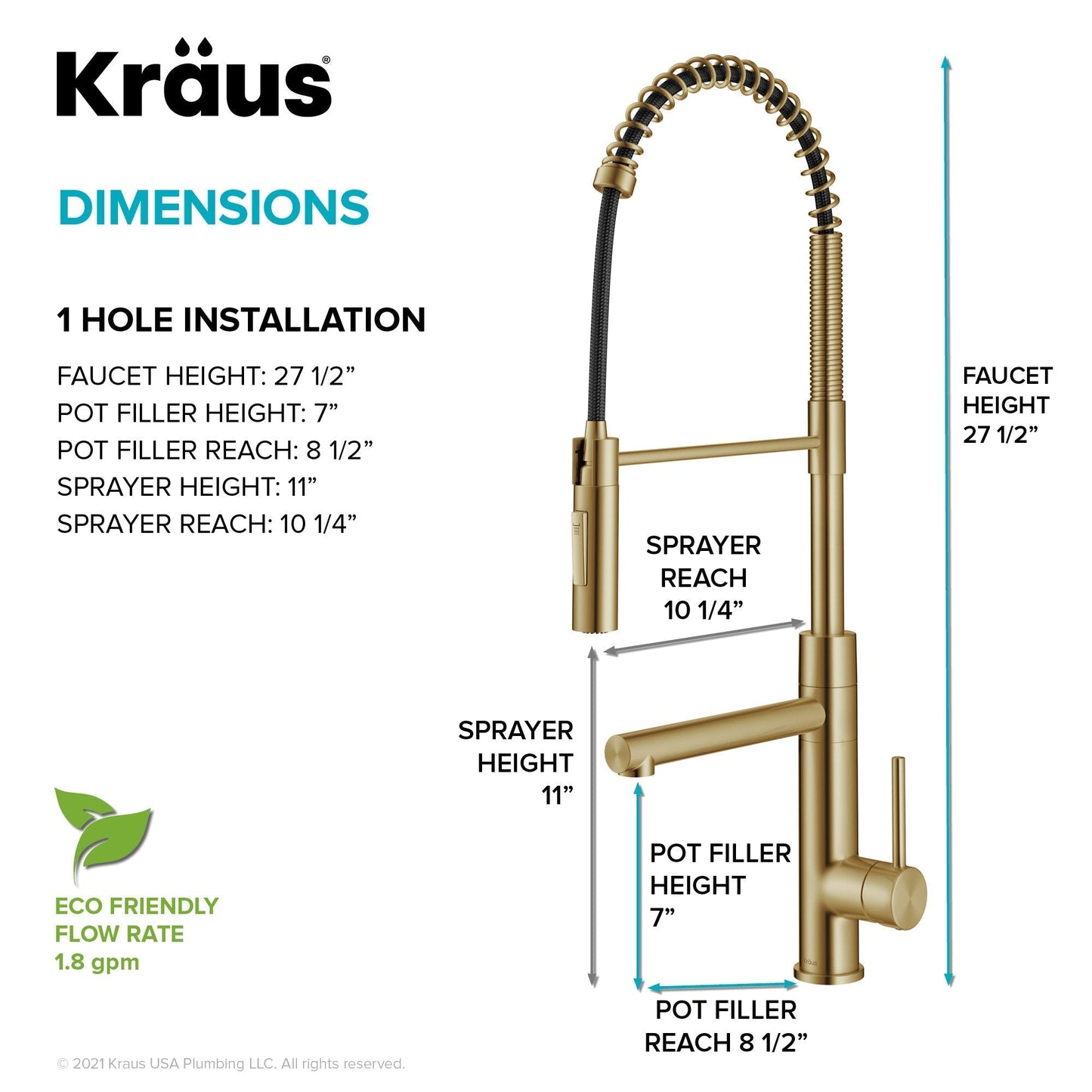KRAUS Artec Pro Commercial Style Single Handle Kitchen Faucet with Pot Filler in Brushed Brass - KPF-1604BB - KPF-1604BB
