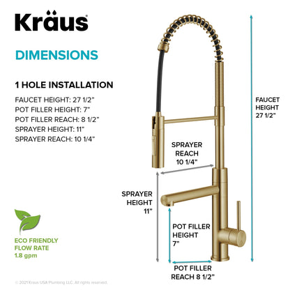 KRAUS Artec Pro Commercial Style Single Handle Kitchen Faucet with Pot Filler in Brushed Brass - KPF-1604BB - KPF-1604BB