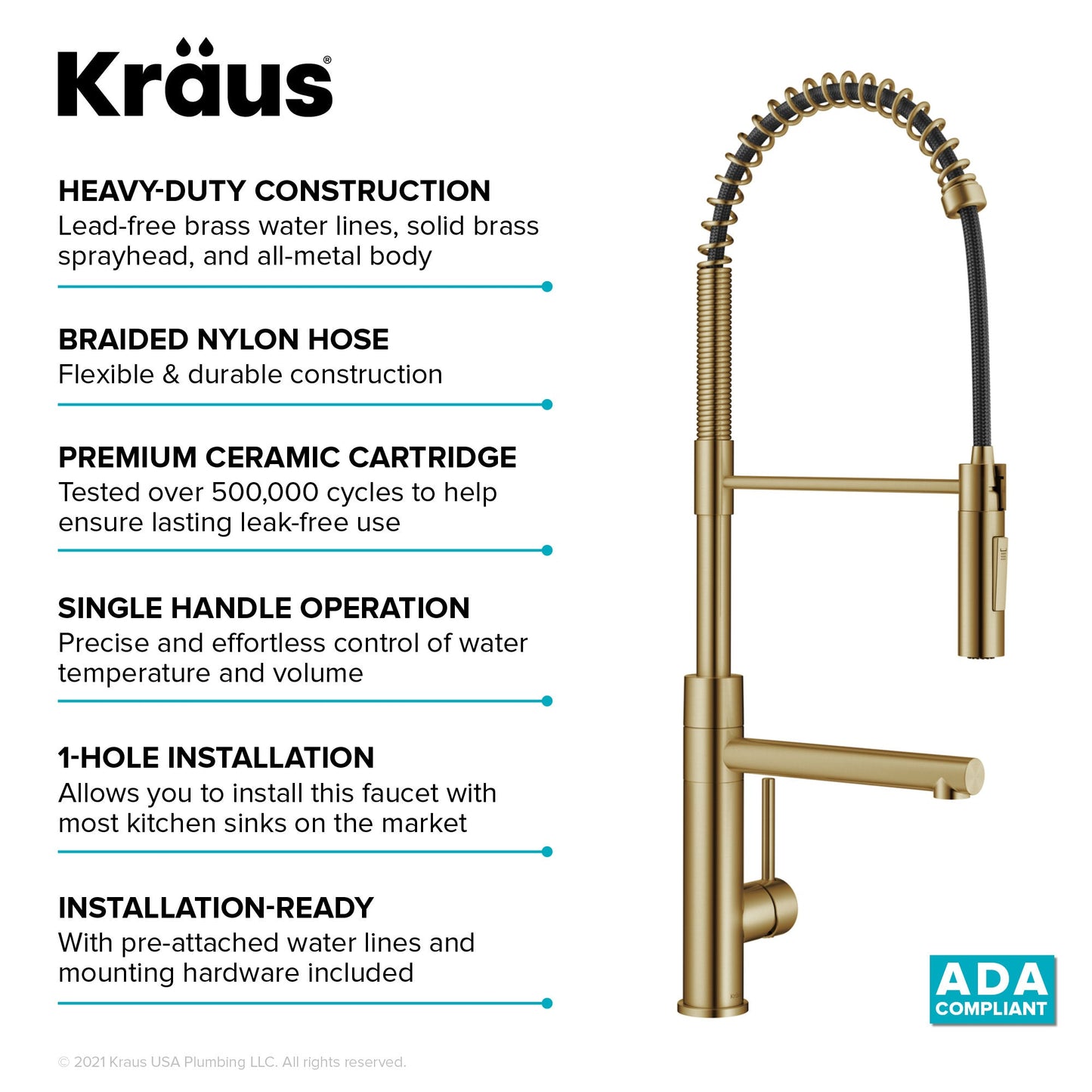 KRAUS Artec Pro Commercial Style Single Handle Kitchen Faucet with Pot Filler in Brushed Brass - KPF-1604BB - KPF-1604BB