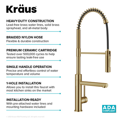 KRAUS Artec Pro Commercial Style Single Handle Kitchen Faucet with Pot Filler in Brushed Brass - KPF-1604BB - KPF-1604BB
