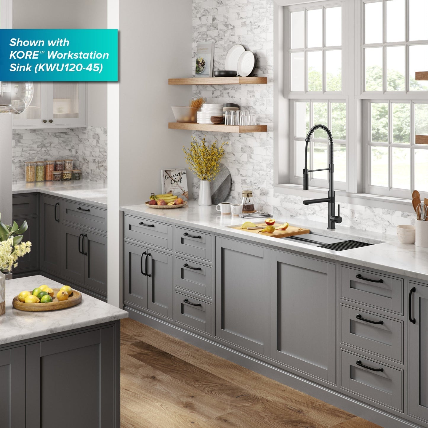 KRAUS Artec Pro Commercial Style Single Handle Kitchen Faucet with Pot Filler in Matte Black / Spot Free Black Stainless Steel - KPF-1604MBSFSB