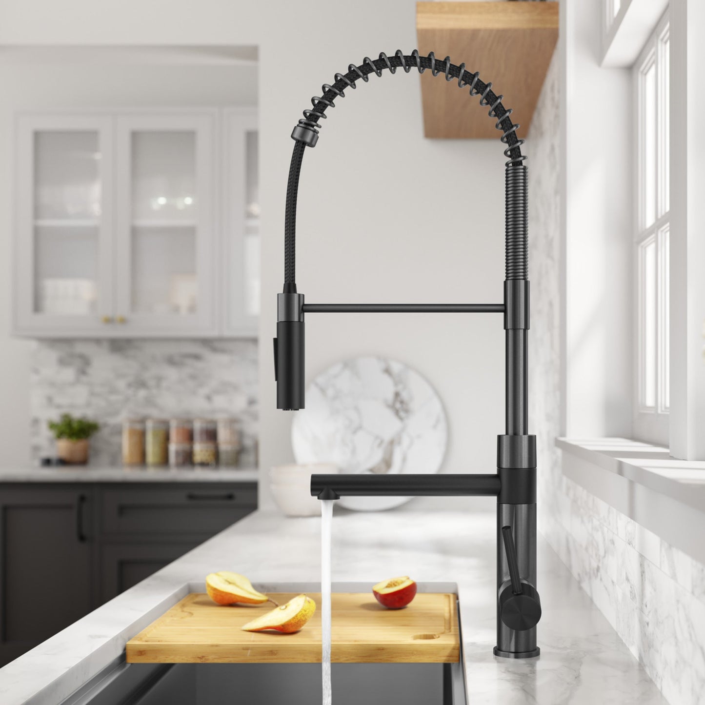 KRAUS Artec Pro Commercial Style Single Handle Kitchen Faucet with Pot Filler in Matte Black / Spot Free Black Stainless Steel - KPF-1604MBSFSB