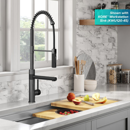 KRAUS Artec Pro Commercial Style Single Handle Kitchen Faucet with Pot Filler in Matte Black / Spot Free Black Stainless Steel - KPF-1604MBSFSB