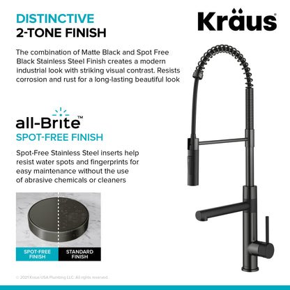 KRAUS Artec Pro Commercial Style Single Handle Kitchen Faucet with Pot Filler in Matte Black / Spot Free Black Stainless Steel - KPF-1604MBSFSB